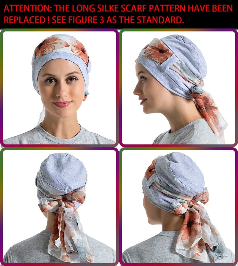 JarseHera Bamboo Cotton Liner Chemo Headwear for Womenwith Silky Scarfs for Cancer Hair Loss Sleep Caps Beanie - Image 2